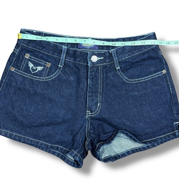 Y2K Angels Denim Shorts Women’s Sz 9 Dark Wash Mid Rise Vintage Cut Off 2000s - Picture 8 of 10